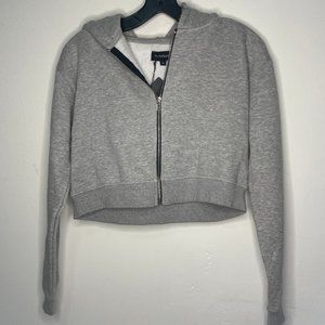Pretty Little Thing Grey crop hooded zip sweater Medium